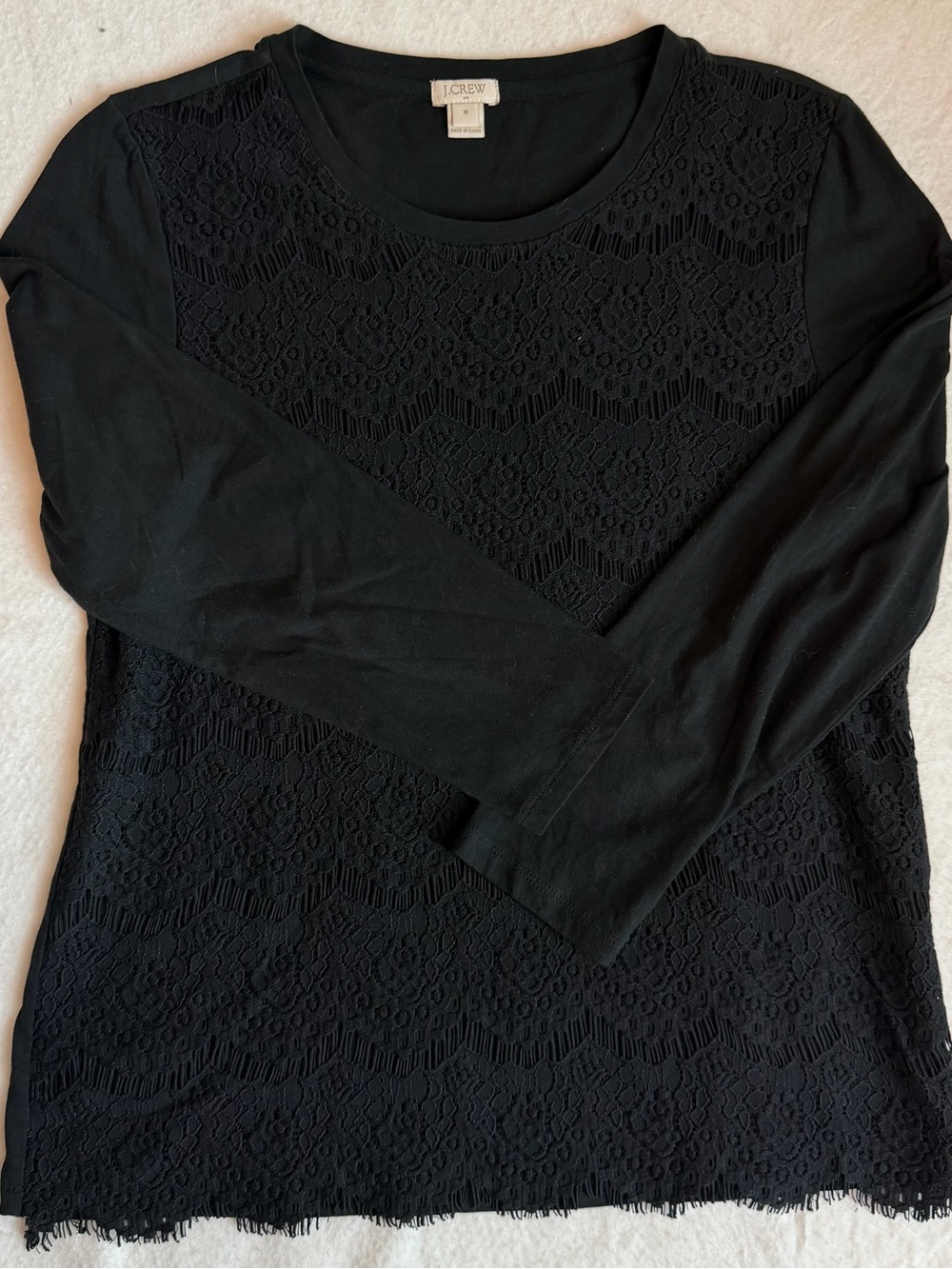 J. Crew Black Lace Front 3/4 Sleeve Top